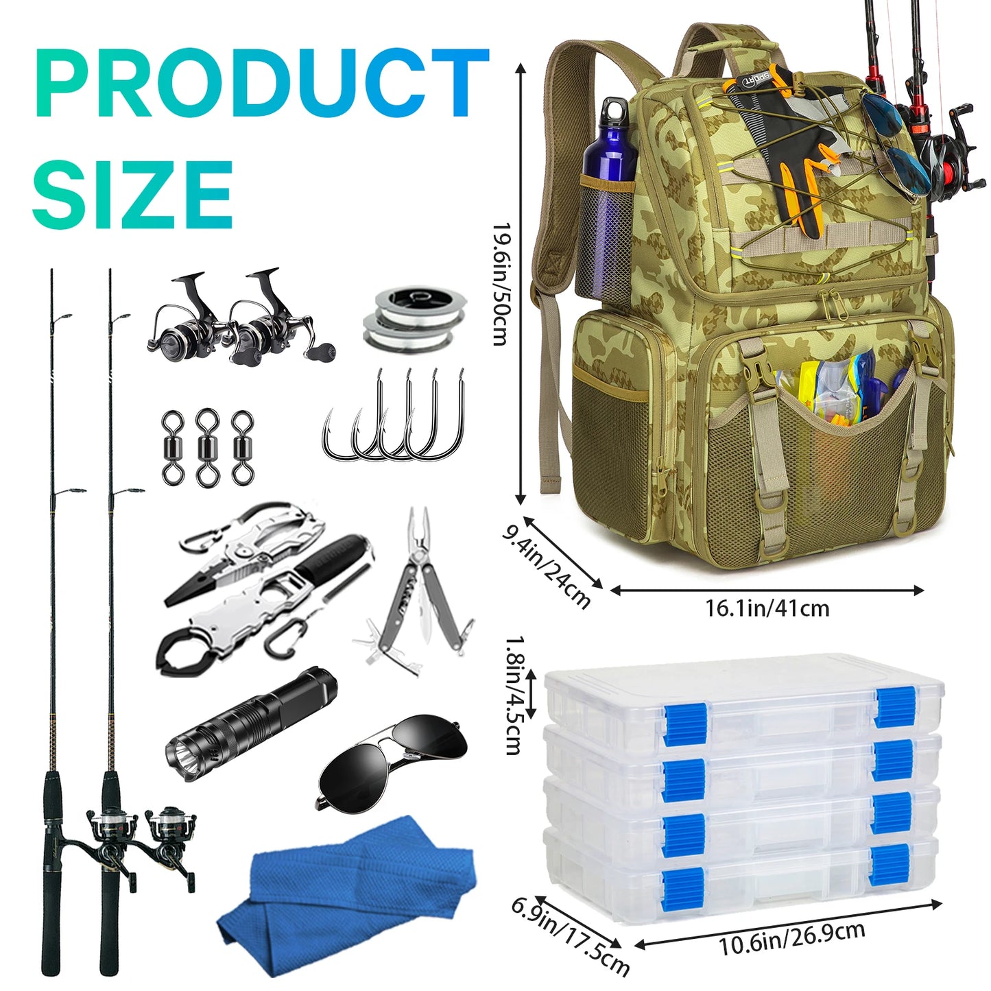 Fishing Backpack With Rod Holders And Tackle Storage Rain Cover