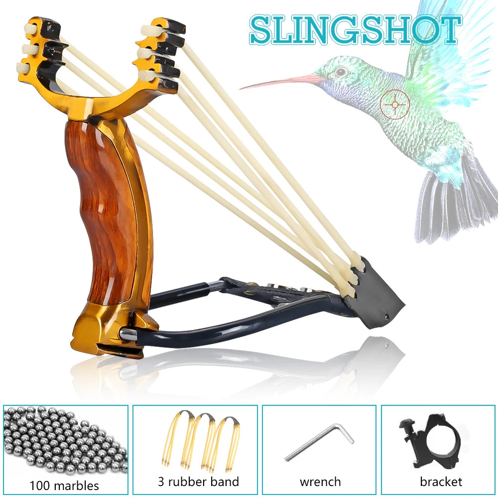 High Precision Outdoor Slingshot Set With Alloy Wooden Handle And 3 Rubber Bands