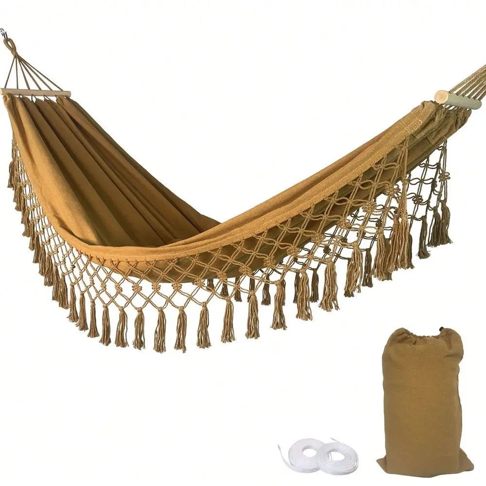 Portable Camping Hammock Canvas Swing 300LBS Weight Capacity With Ropes Carry Bag