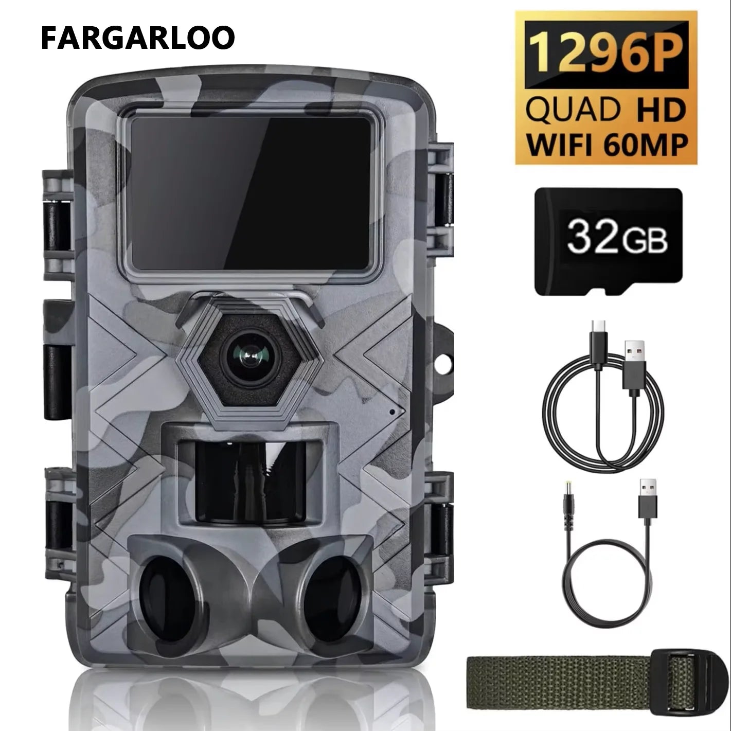 Fargarloo WiFi Trail Camera 60MP IP66 Waterproof 120Degree Wide Angle