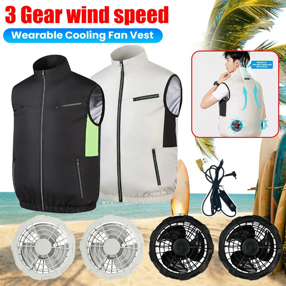 Wearable Cooling Vest With Battery Powered Fan For Outdoor Work