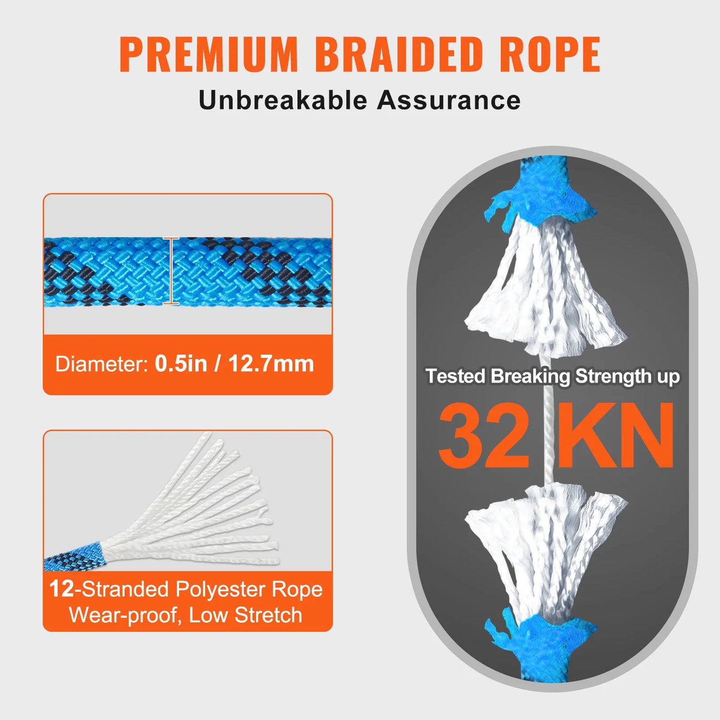 SucceBuy Static Climbing Rope 30KN Breaking Strength