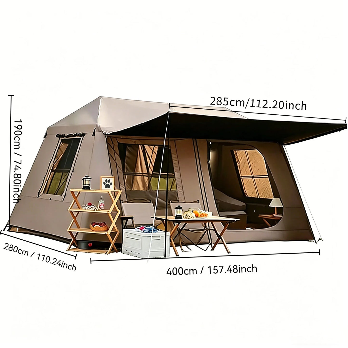 Fully Automatic Quick Set Family Camping Tent With Front Awning All Weather