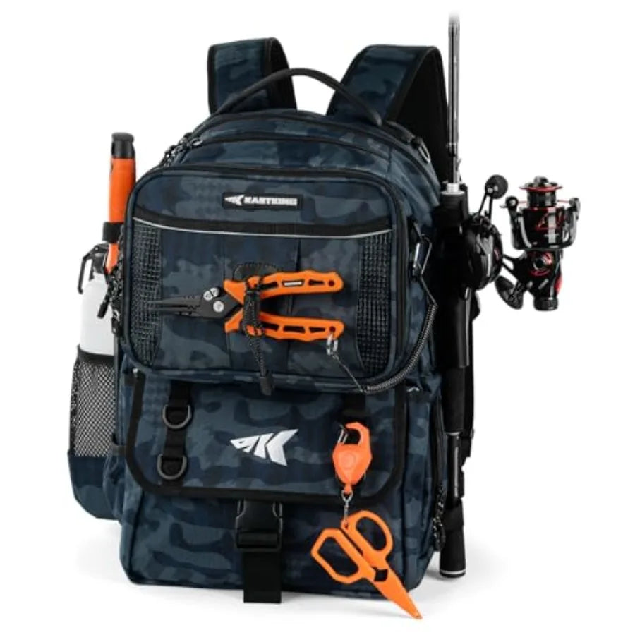 Fishing Tackle Backpack With Removable Bait Binder And Rod Holders