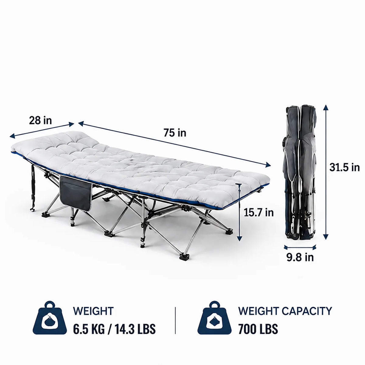 Portable Foldable Camping Cot With Thick Padded Sleeping Bed