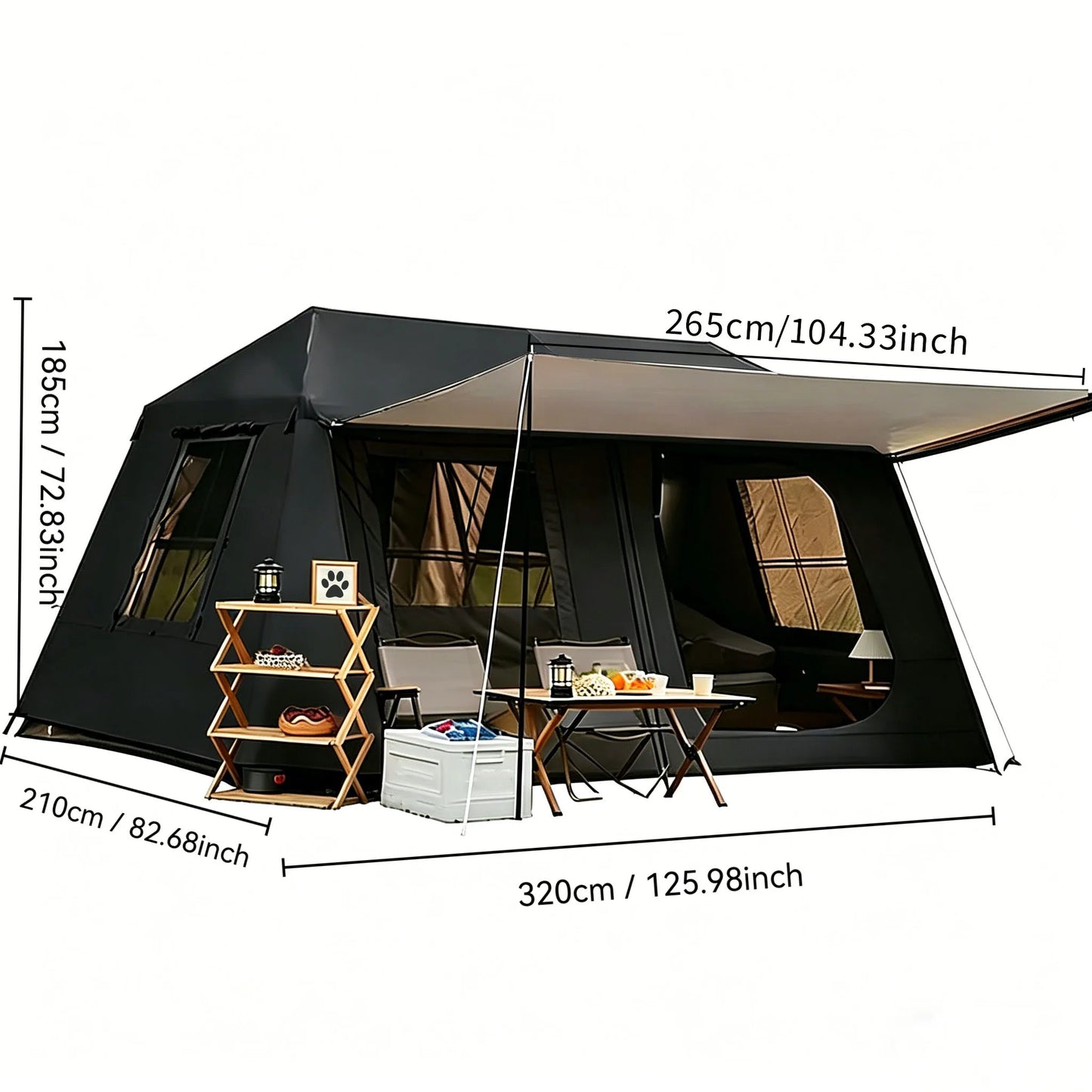 Fully Automatic Quick Set Family Camping Tent With Front Awning All Weather