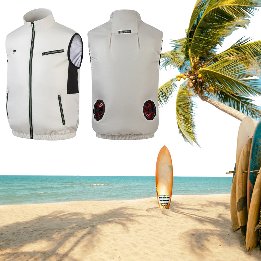 Cooling Ice Fan Vest For Hot Weather Workwear Breathable Wearable