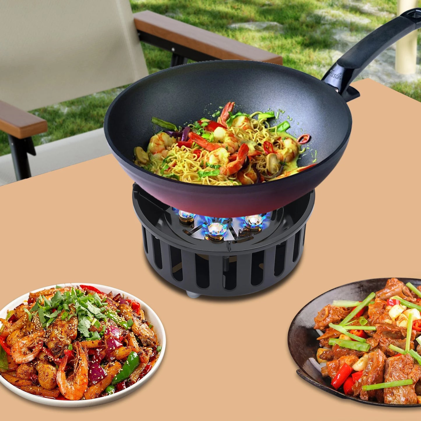 Rolled Steel Portable Camping Stove 72000 BTU 3 Adapter Windproof Cooker