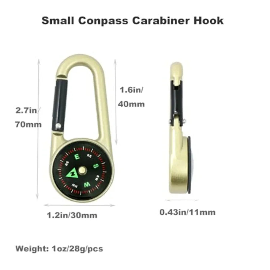 Three Piece Liquid Filled Compass Carabiner Keychain Set for Backpack