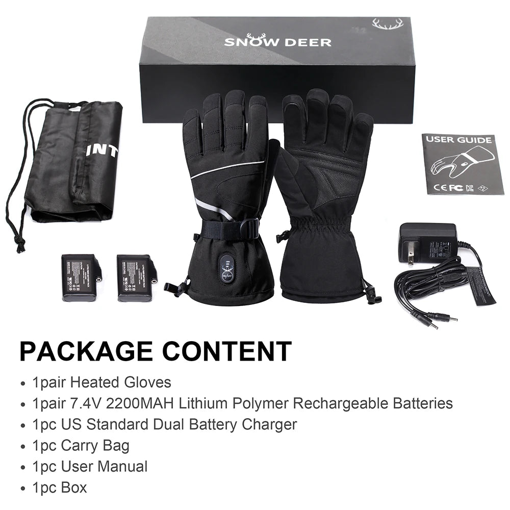 Snow Deer Heated Motorcycle Gloves Winter Waterproof Rechargeable Thermal