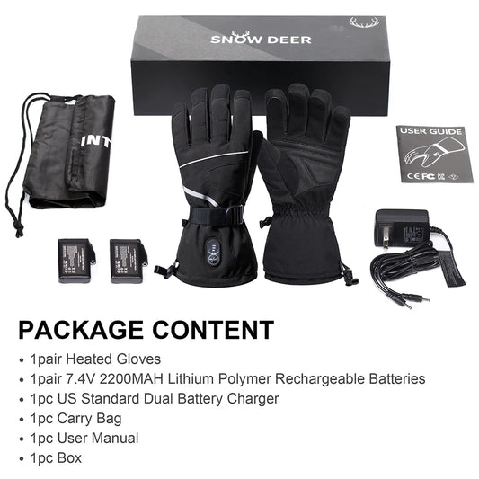 Snow Deer Heated Motorcycle Gloves Winter Waterproof Rechargeable Thermal