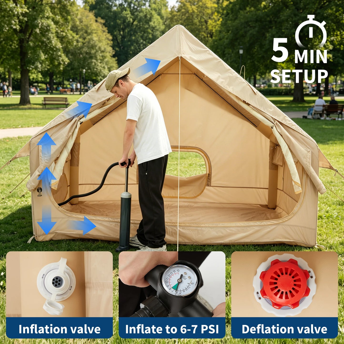 Spacious Waterproof Inflatable Camping Tent For Six Quick Setup Shelter