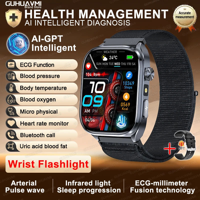 AI Health Diagnosis Smartwatch ECG PPG Blood Pressure BT Call