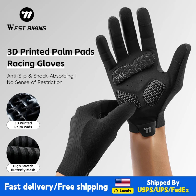 West Biking 3D Printed Gel Cycling Gloves Shock Absorbing Full Finger