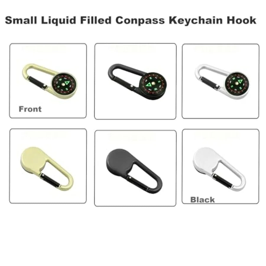 Three Piece Liquid Filled Compass Carabiner Keychain Set for Backpack
