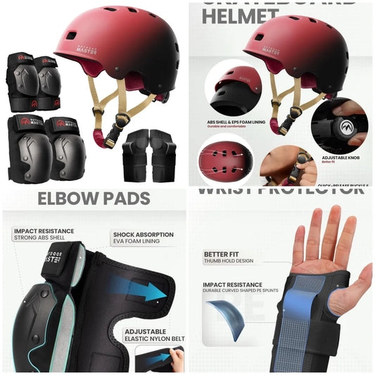 YTYIN Skate Protective Gear Helmet Knee Elbow Pads Wrist Guards
