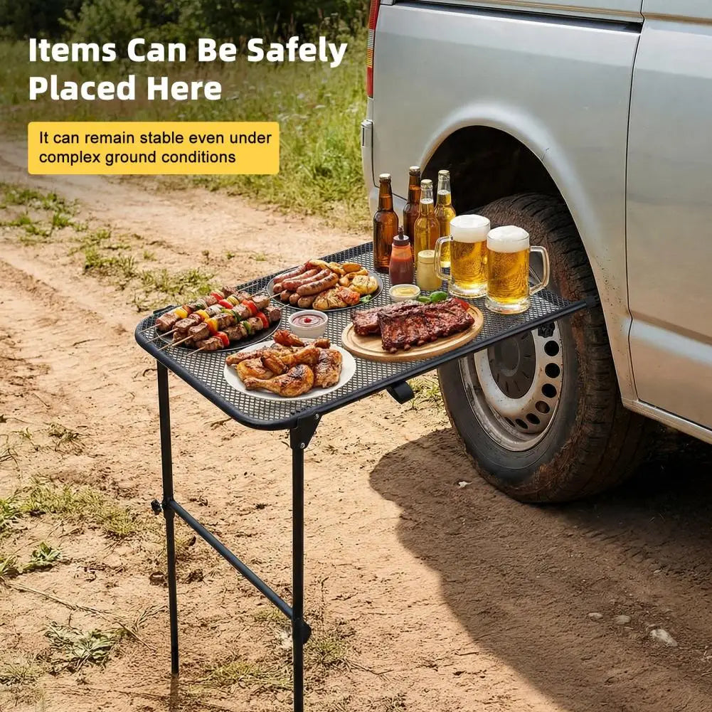 Tire Mount Camping Desk Adjustable Steel Folding Table For Tailgate
