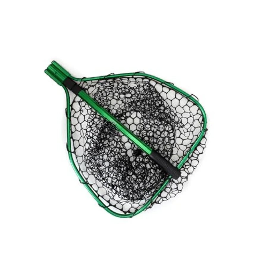 Telescopic Fishing Landing Net Silicone Rubber Mesh Large Hoop