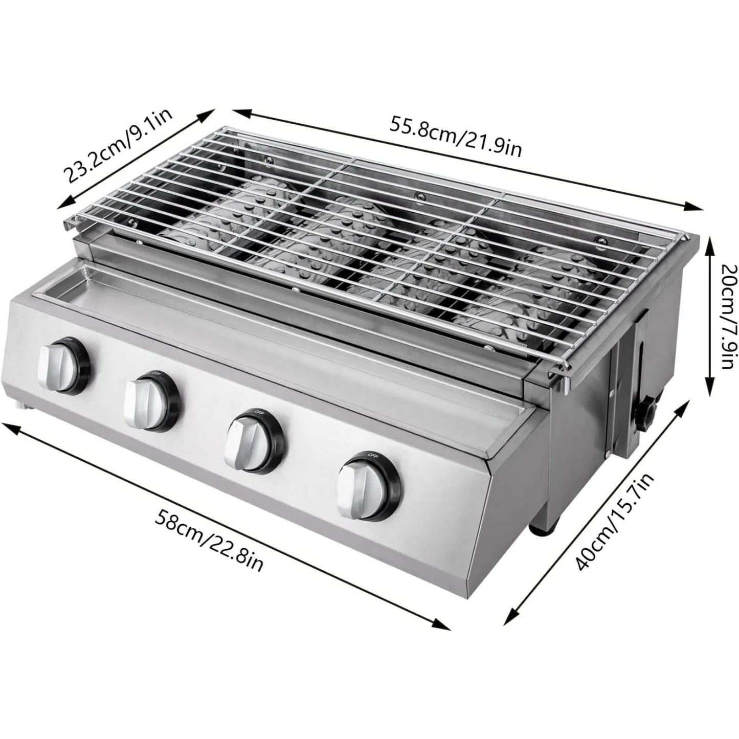 Stainless Steel 4-Burner Portable Tabletop Propane Gas Grill Smokeless
