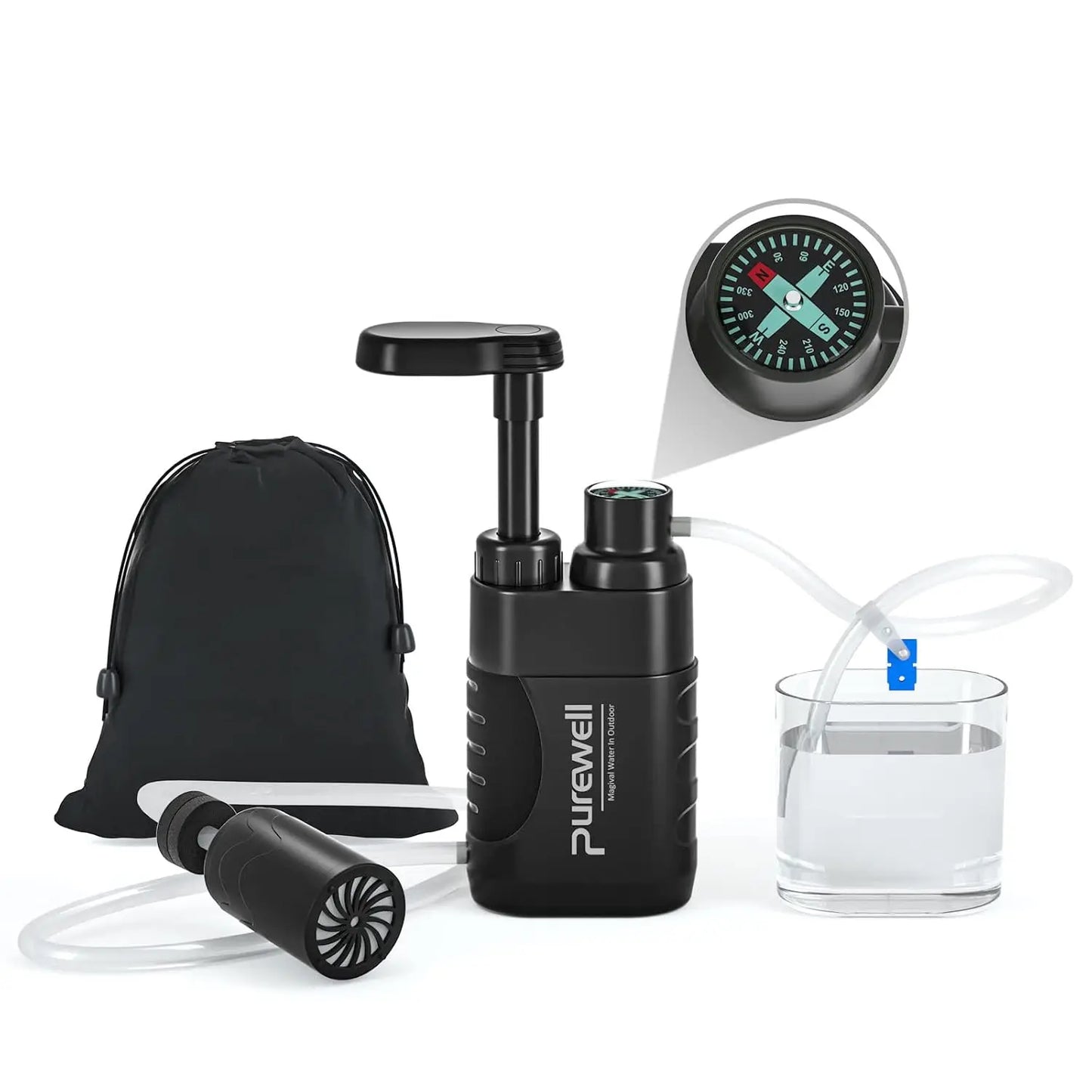Portable 0.01 Micron Water Purifier Pump With Carbon Filter Camping
