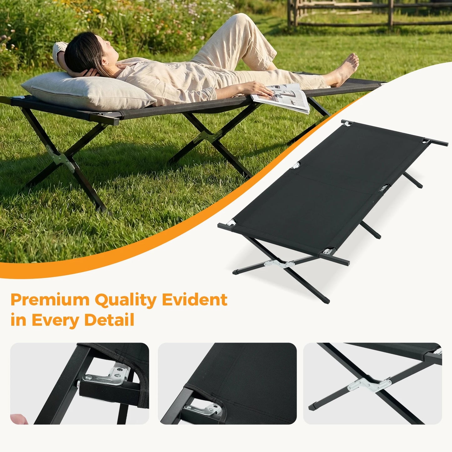 JHK Collapsible Camping Cot Lounge Chair Outdoor Use