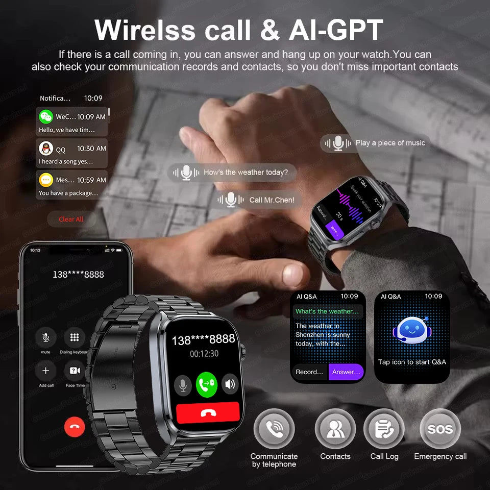 AI Health Diagnosis Smartwatch ECG PPG Blood Pressure BT Call