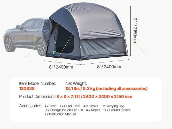 SucceBuy SUV Camping Tent Double Layer Waterproof With Shade Awning