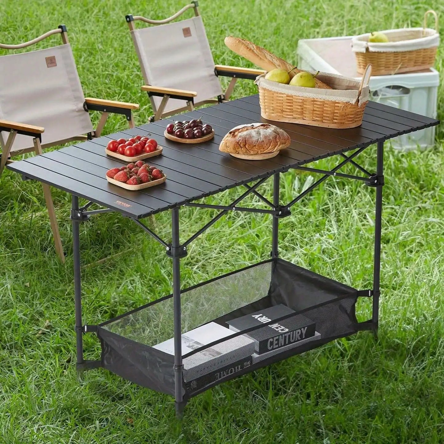 Portable Aluminum Folding Picnic And Camping Table With Roll Up Design
