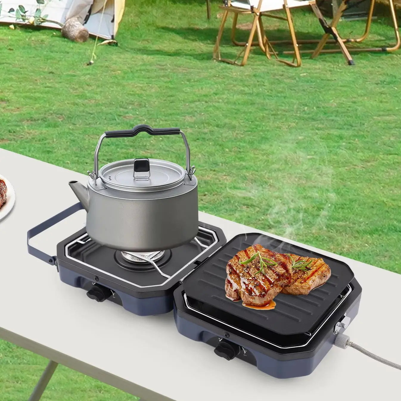 2 Burner Portable Folding Camping Gas Stove Nonstick Stainless Steel