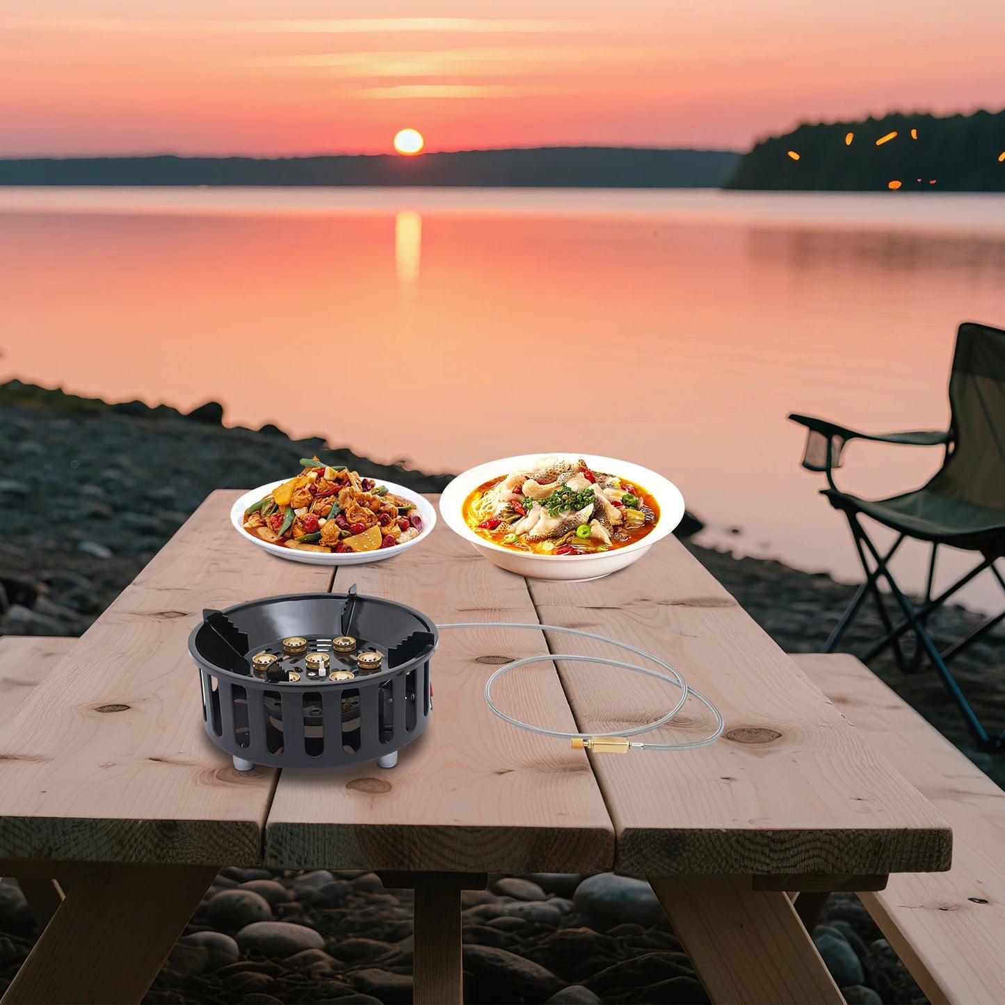 Rolled Steel Portable Camping Stove 72000 BTU 3 Adapter Windproof Cooker