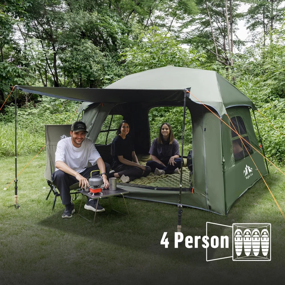 Night Cat 4 Person Pop Up Tent With Dark Room Waterproof Cabin