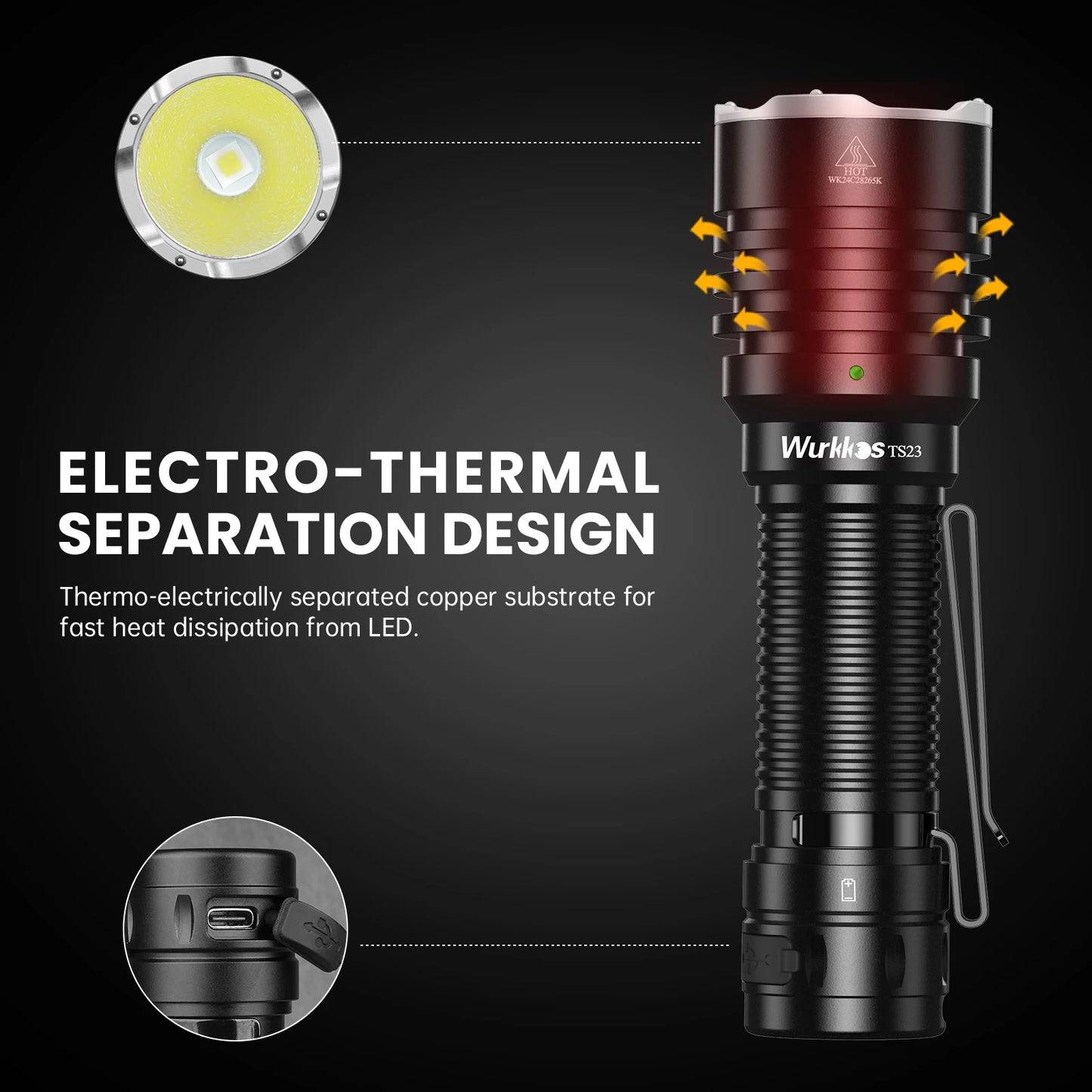 Wurkkos TS23 21700 Rechargeable Tactical Flashlight XHP70 HI LED