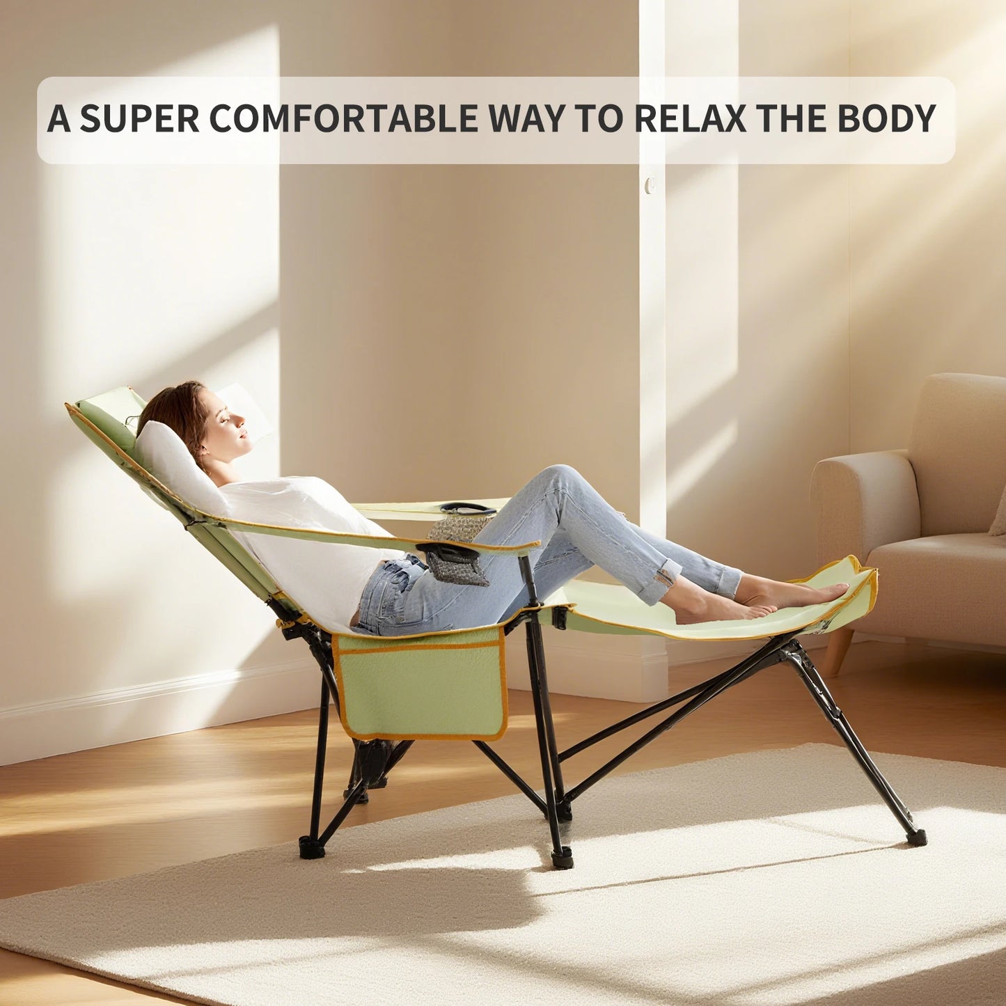 GERC Young Wood 2 In 1 Reclining Camping Chair Footrest