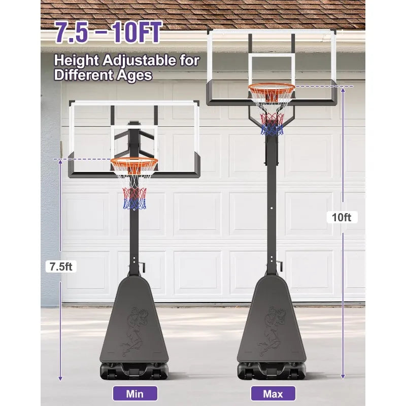 Portable Outdoor Basketball Hoop With Adjustable PC Backboard And Wheels