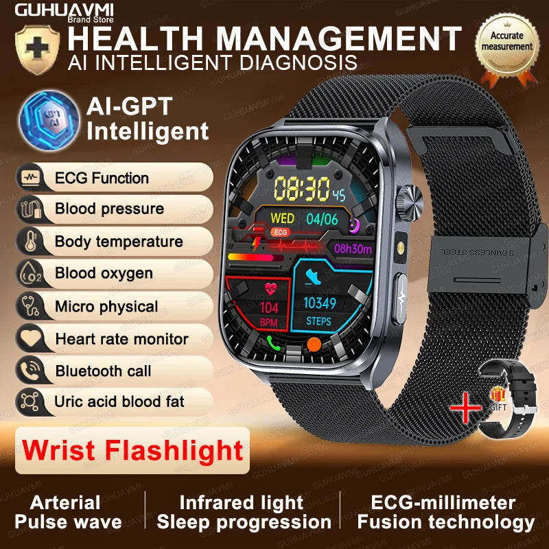 AI Health Diagnosis Smartwatch ECG PPG Blood Pressure BT Call