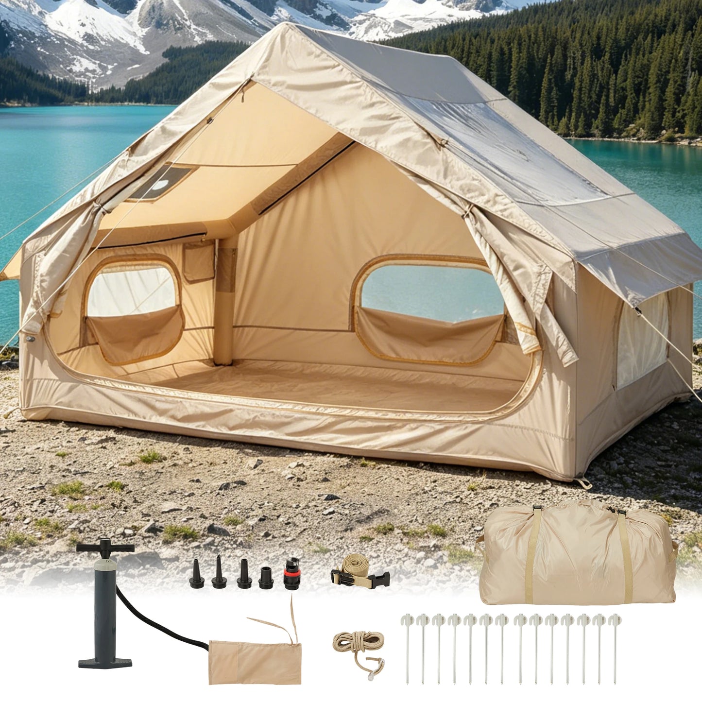 Spacious Waterproof Inflatable Camping Tent For Six Quick Setup Shelter