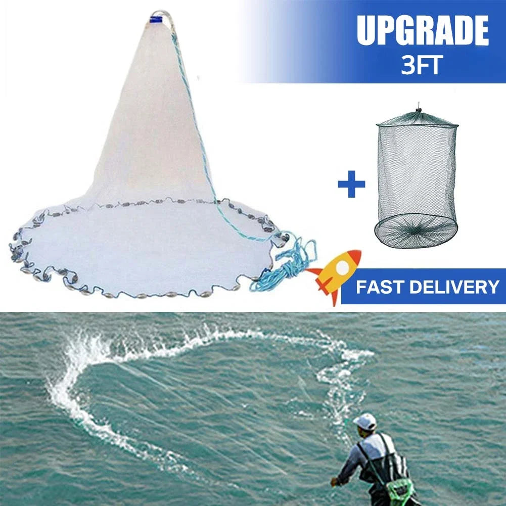 Saltwater Cast Net For Bait Fishing With Zinc Sinkers