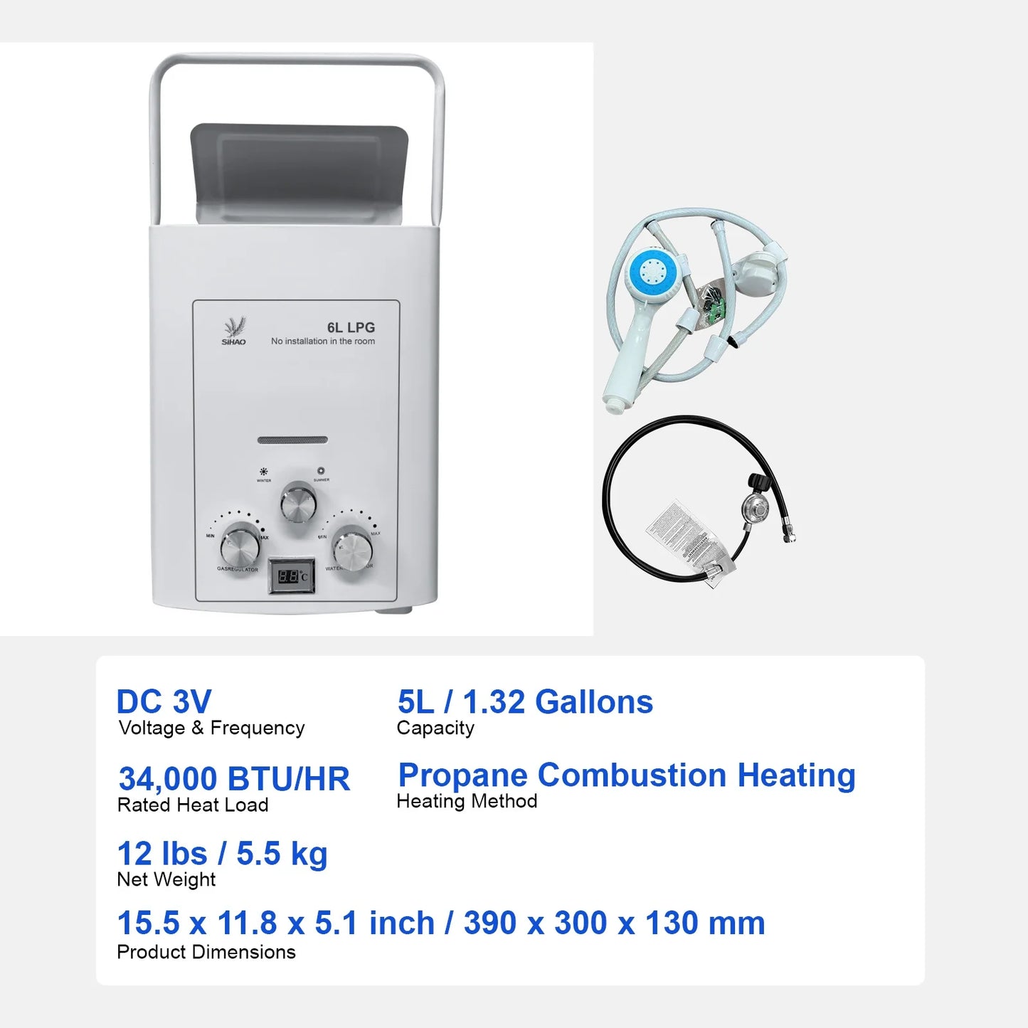 LPG Portable Tankless Water Heater For Camping Outdoor Use