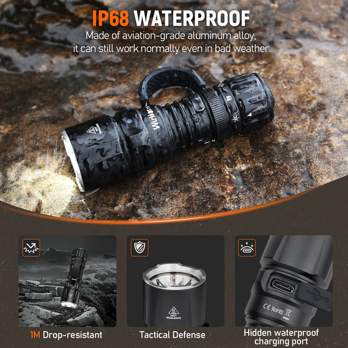 Wurkkos TD07 1300 Lumen Tactical Flashlight Long Throw IP68