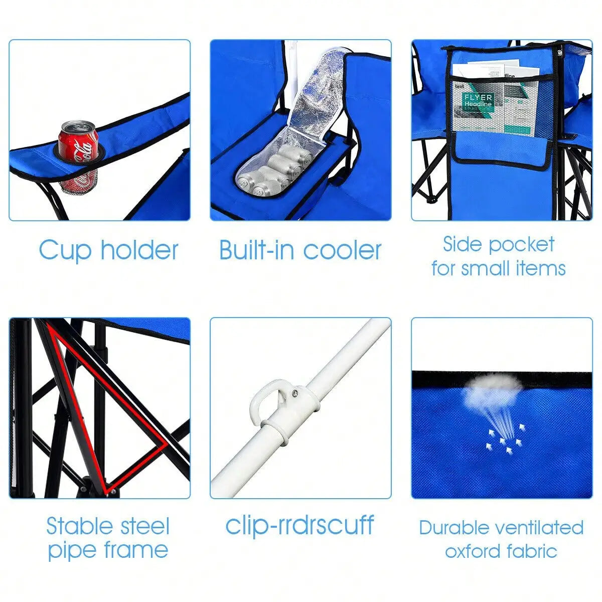 Folding Picnic Double Chair With Umbrella Table Cooler For Beach Camping