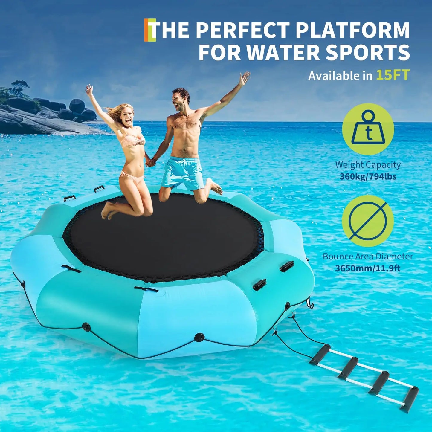 Inflatable Water Trampoline With Electric Pump And Accessories