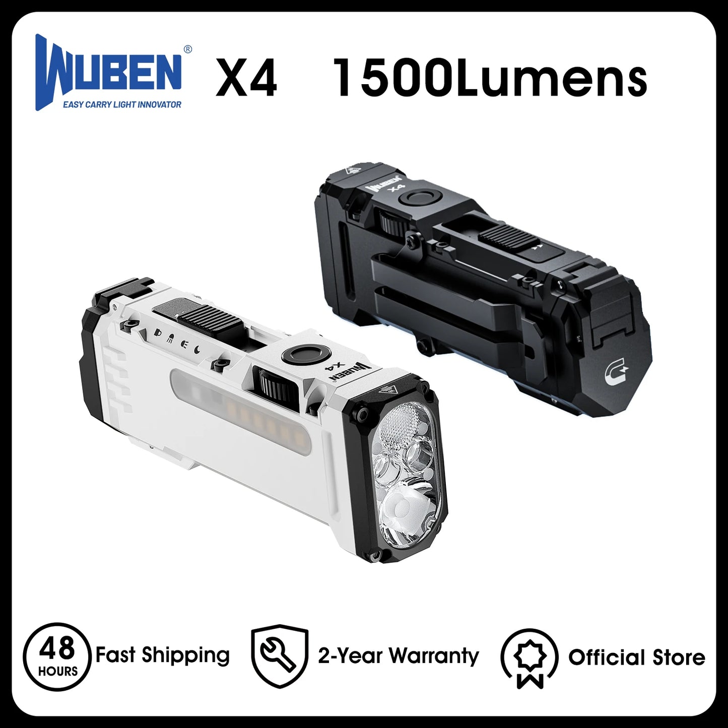 WUBEN X4 EDC Flashlight with RGB 1500 Lumens IP68 Magnetic