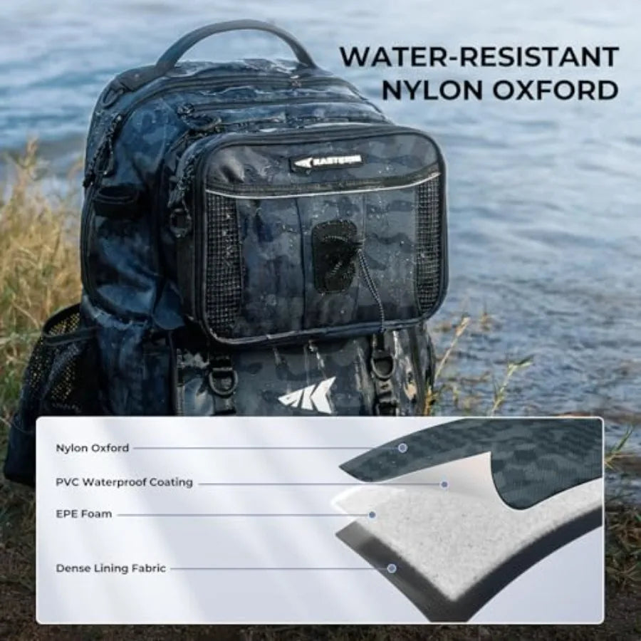 Fishing Tackle Backpack With Removable Bait Binder And Rod Holders