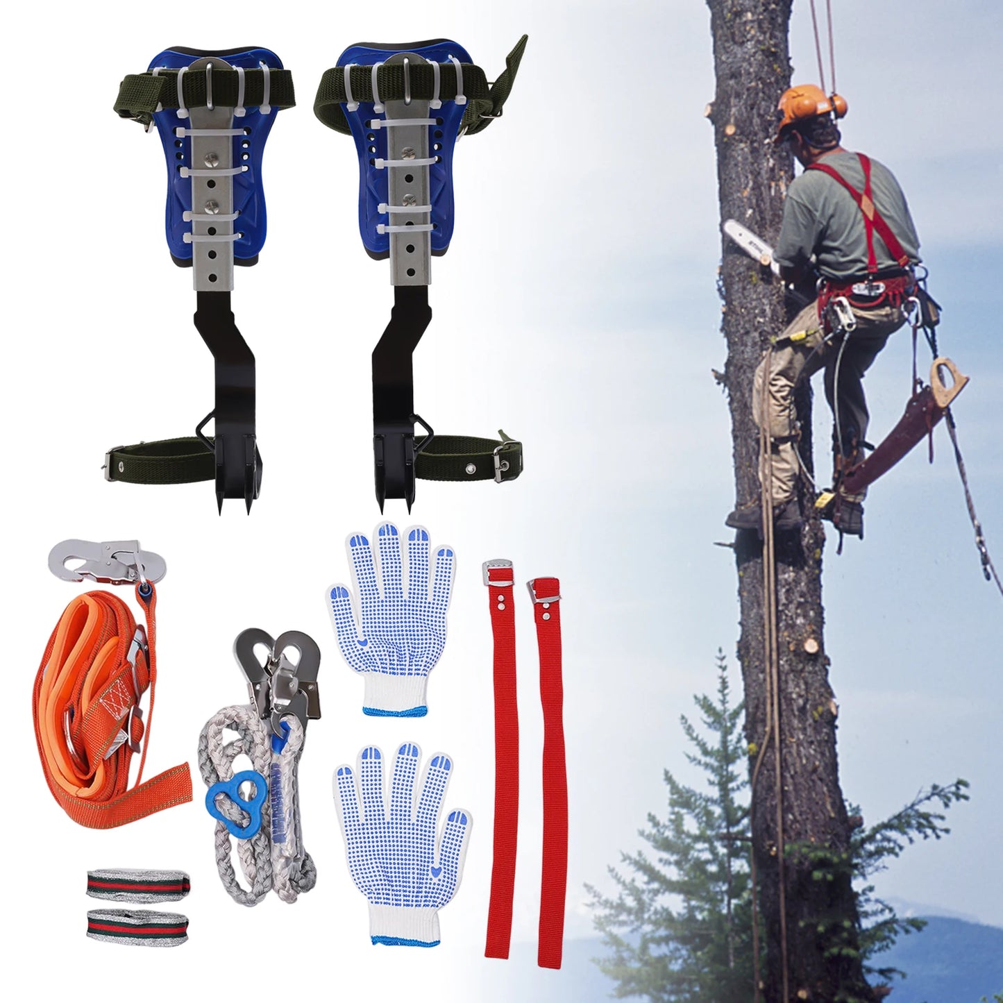 150Kg Capacity Adjustable Tree Climbing Spikes Gear Set With Harness Outdoor