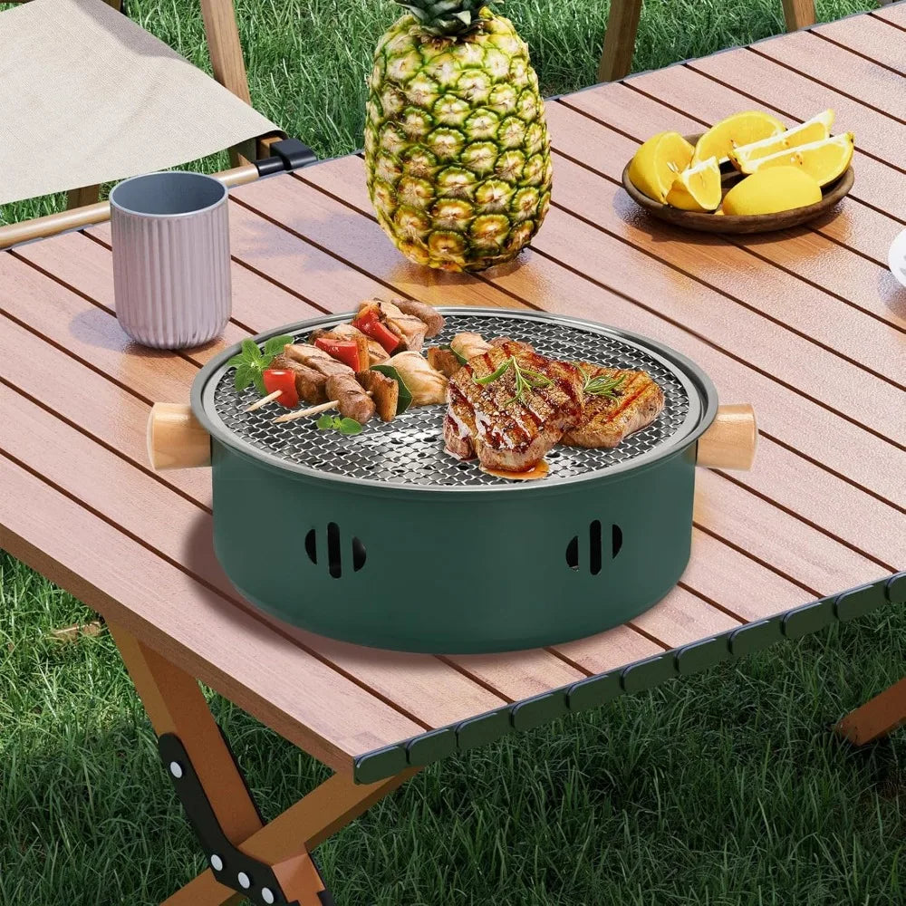 XIUWO Compact Round Charcoal Grill for Outdoor Picnics and Parties