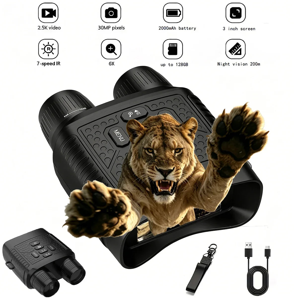 Rechargeable Digital Night Vision Binoculars With Large Screen
