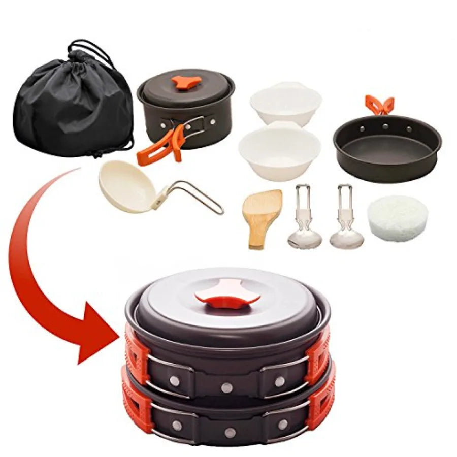 Lightweight Camping Cookware Set With Nonstick Pots And Utensils