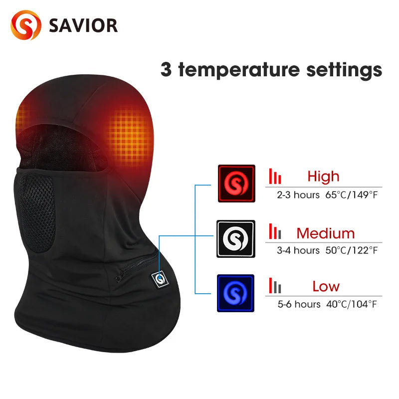 Savior Heat Electric Ski Mask Battery Powered Thermal Rechargeable Balaclava