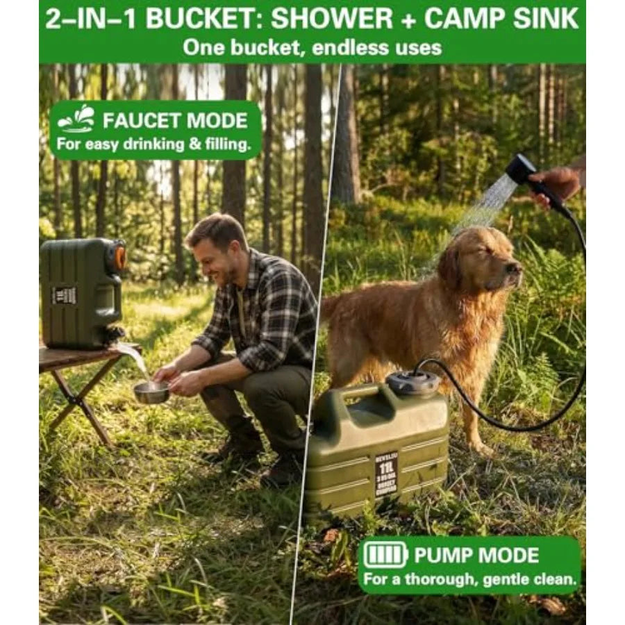 Portable Camping Shower With Rechargeable Pump IPX8 Waterproof