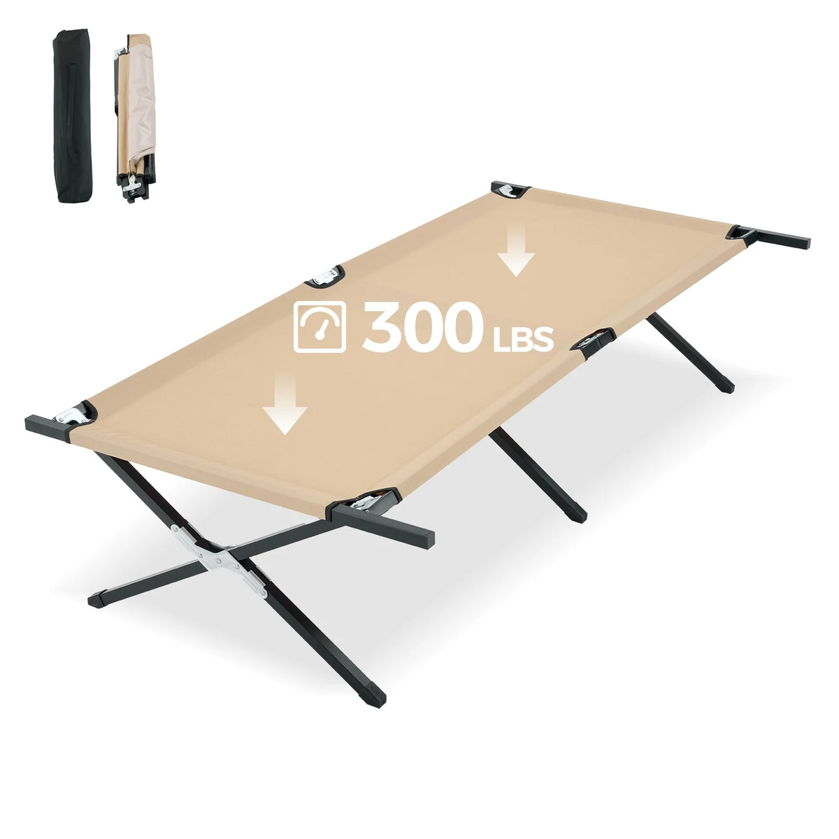 JHK Collapsible Camping Cot With Reinforced Frame For Outdoor Sleeping